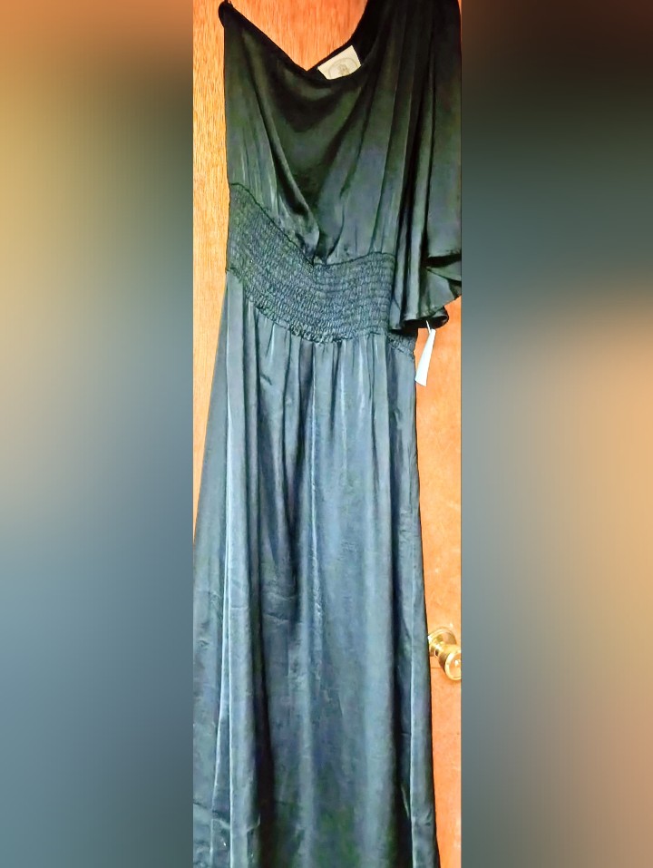 One-Shoulder Black Maxi Dress With Smocked Waist